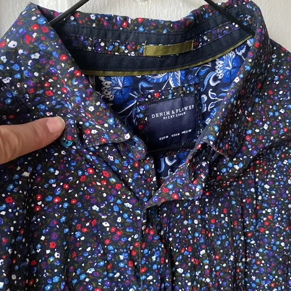 Denim & Flower Ricky Singh Mens Medium Floral Paisley Pattern Button Down Shirt - Picture 4 of 6